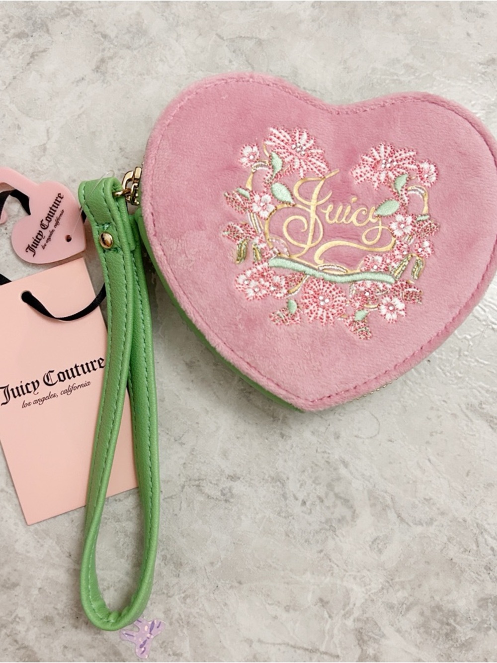 Juicy Couture Green In Bloom Heart Coin Purse Wallet NWT